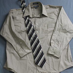 Croft & Barrow Men's Dress Button Down Shirt & Tie Brown Tan Large 16.5-17 32/33